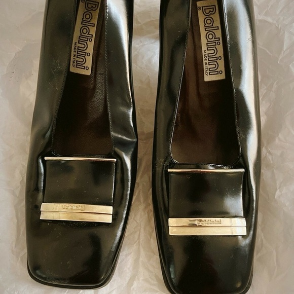 Rare Baldinini black block heel shoes Pure Leather-7.5 US 36 vintage european - Picture 3 of 16